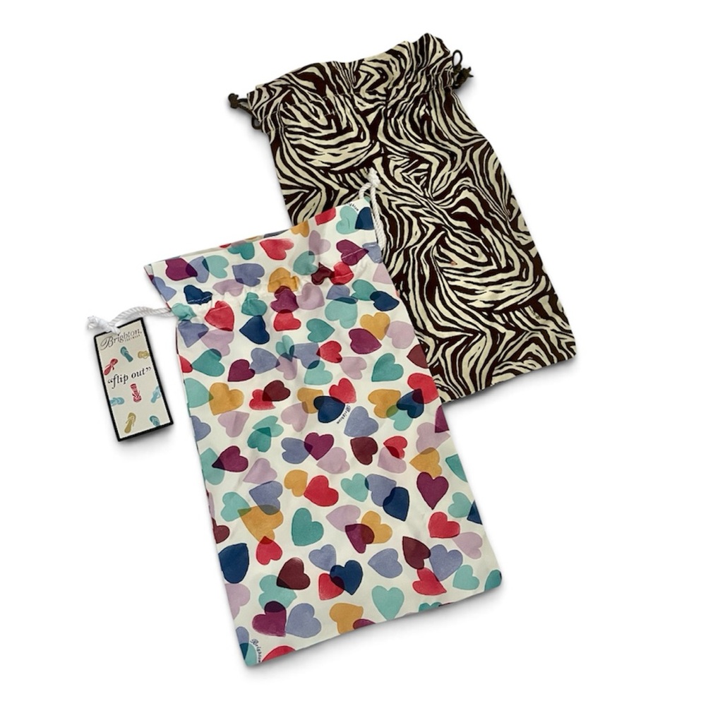 Brighton Hearts and Zebra print drawstring sandal bags for travel NWT NWOT